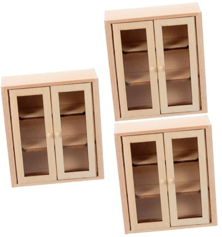 VICASKY 3 Stück Puppenhausmöbel Holz Minischrank Holz Minihaus Bücherregal Mini Bücherregal Minihaus Schrank Miniaturschrank Puppenhaus Layout Requisite Minischmuck