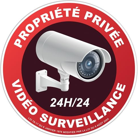Panneau Vidéo Surveillance Propriété Privée - Rigide et Rond - Diamètre 190 mm - Epaisseur 1.2 mm | Fabriqué en France | Panneaux de sécurité