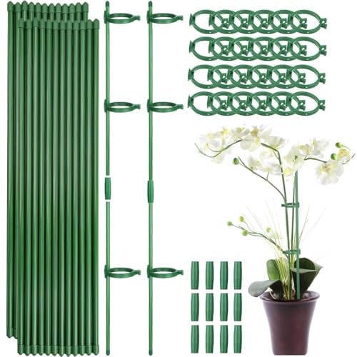 Plant Support Stakes, 24 Pcs Garden Plant Support Stakes with Clips, 30CM Adjustable Length Orchid Support Stakes, Plant Stakes for Potted Tomato Rose Amaryllis Vegetable