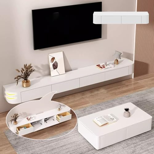 XDXINY Floating TV Stand - Large Size, Wall Mounted, Multi Storage Compartment, Suitable for Living Room, Bedroom (White, 120 * 20 * 24 cm)