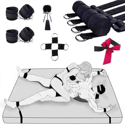 Kit BDSM Bondage per Coppie, Set di Restraints Bdsm con Manette, Bendaggio Occhi, Frustino, e Cinghie Letto - Giochi Erotici per Coppie e Adulti, Accessori Bdsm per Esperienze Intime Kinky