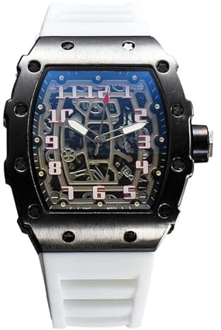 rorios Herren Quarz Uhr Mode Tonneau Armbanduhren Leuchtend Analog Uhr Freizeit Sport Herrenuhren für Männer mit Datum Kalender Schwarz Weiß A