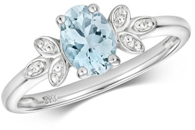 EDS Jewels Funkelndes Feuer Edler 9 Karat (375) Weißgold Damen - Diamant Solitärring Brillant-Schliff H - PK mit Aquamarin TRS40490RSQ