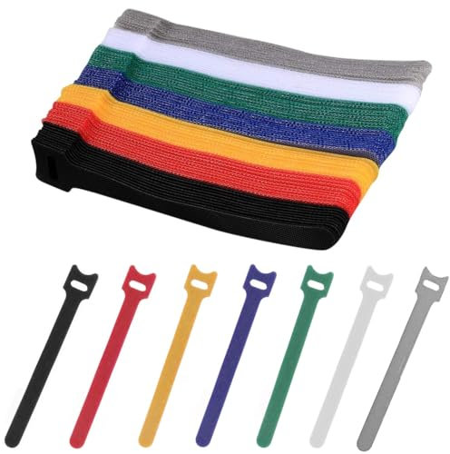70 PCS Cable Ties Reusable - 150x10 mm, Straps Cable Ties, Hook and Loop Nylon Cable Tidy, Cable Ties for Headphones, Phones, Electronics Under Desk Cable Management, Home Office, 7 Colors