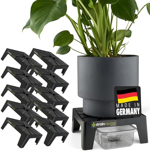 DrainMaster® Blumentopf Untersetzer 24x24cm - 10er Set inkl. Ablaufwannen - Pflanzuntersetzer eckig Blumen Pflanzen Drainage Indoor/Outdoor - Ideales Zubehör für Growzelt - Made in Germany