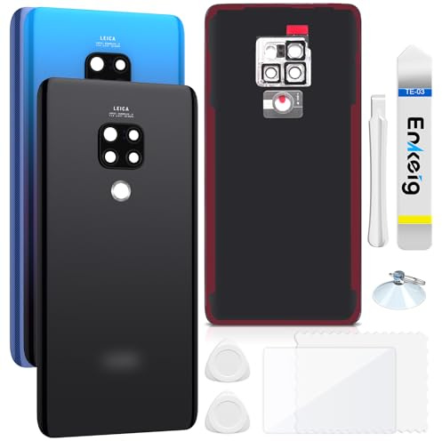 Enkeig Vitre Arrière pour Huawei Mate 20 HMA-L09/L29/L00/LX9, Noir | Qualité originale remplacement coque arrière face arrière couvercle de batterie avec lentille caméra, kit réparation.