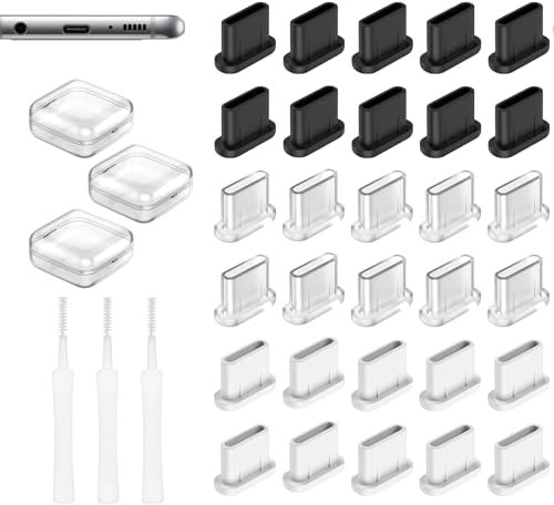 GUTERTOP 30 Stück USB C Staubschutz, Ladebuchse Schutz, Silikon USB C Schutzkappe mit Aufbewahrungsbox und Reinigungsbürste für Smartphone