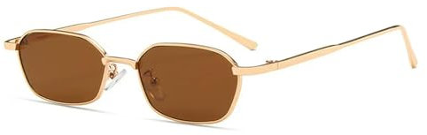 CMZYBBD Sonnenbrille Vintage Rechteck Sechseck Sonnenbrille Für Frauen Und Männer Retro Kleiner 90er -metallrahmen Mit Uv400 -Schutz-Goldbraun