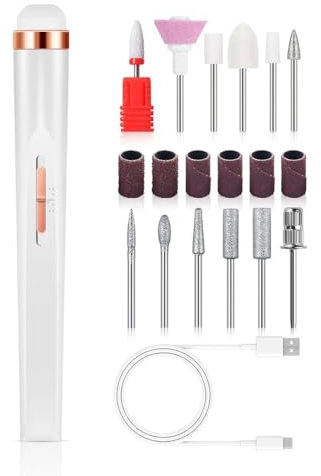 Lime à Ongles Portable, perceuse à Ongles électrique avec 4 Vitesses, Coupe-cuticules, Outils de manucure et de pédicure à Piles(White-1)