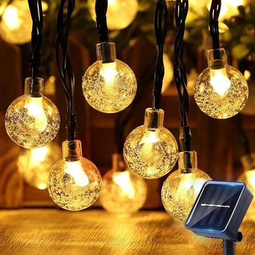 Solar Lichterkette Aussen - 10M 40 LED Lichterkette Außen Solar, 8 Modes Wasserdicht Kettenlicht Kristall Kugeln Wetterfest Solar Lichterkette Außen für Garten Balkon Terrasse Partys (Warmweiß)