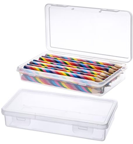 Tikplus 2 Stück Stiftebox Kunststoff, Stapelbare Aufbewahrung Stifte, Bastel Organizer mit Deckel Snap Closure, Durchsichtige Plastikmäppchen für Pinsel Malstifte kinderzimmer Kosmetika