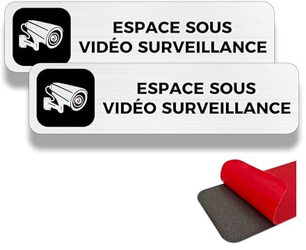 FloraVigo Panneau de caméra, 2 panneaux de propriété privée, 19×5 cm, panneau d'alarme de sécurité, intérieur/extérieur, panneau en aluminium, panneau d'alarme, avec autocollant (Vidéo Surveillance)