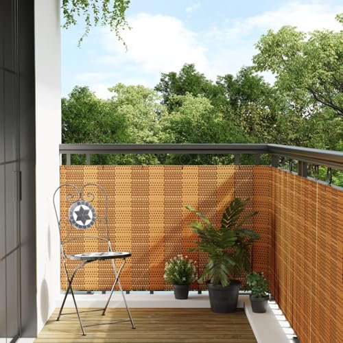 Homgoday Paravent für Balkon, hellbraun, 400 x 80 cm, aus Polyrattan, Sichtschutz für den Außenbereich, Balkon und Garten, Trennwand für den Außenbereich, Trennwand für den Außenbereich