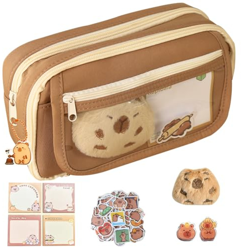 MEZHEN Capybara Federmäppchen Große Mäppchen Multilayer Schlamppermäppchen Set Federtasche Pencil Case Reißverschluss Federmappe Teenager Schulmäppchen Schulanfang