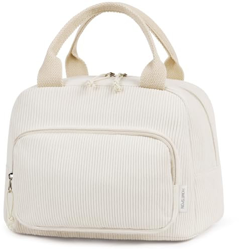 HOMESPON Bolsa de almuerzo aislada para mujeres y hombres adultos, bonita bolsa de pana, contenedor de almuerzo de gran capacidad para el trabajo, la escuela o picnic (beige)