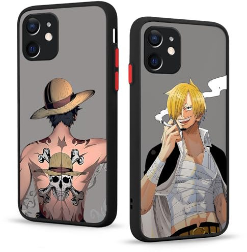 2 Pack Phone Case For iPhone 16 6.1 inch, Anime Gear 5 Ace Sanji Cartoon Pattern Shockproof Soft Aesthetics Design Full lens Protection Cover for Children Boy Girl, Black