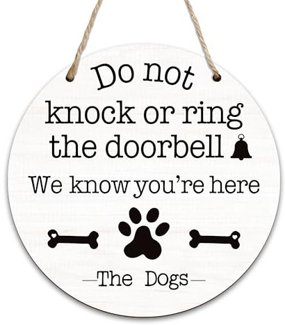 Do Not Knock Or Ring Doorbell Sign Decor For Front Door, We Know You're Here Dog Bark Warning Hanging Sign For Home, Beware Of Dog Door Sign, No Soliciting Sign Gifts, Not Disturb Sign For House -08