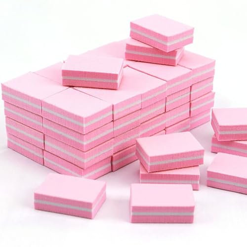 Hsrag 50 Pcs Nail Buffer Blocks, 100/180 Grit Nail Buffer for Acrylic and Natural Nails, Pink Buffer Sanding Block Nail Art Tool for Salon Home Use