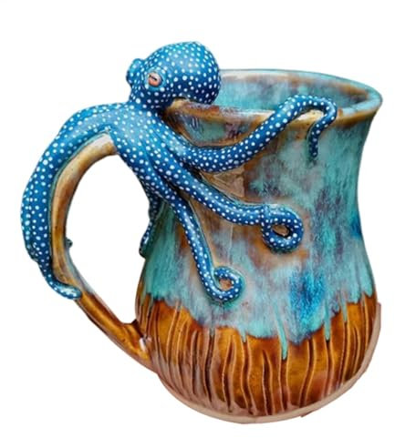 Fenayuu octopus Kaffeetasse | 414ml octopus Geformter Henkel Tasse | 3D Harz Tintenfisch Kaffeetasse - Neuheit Marine Theme Getränke Für Kaffee, Tee, Milch