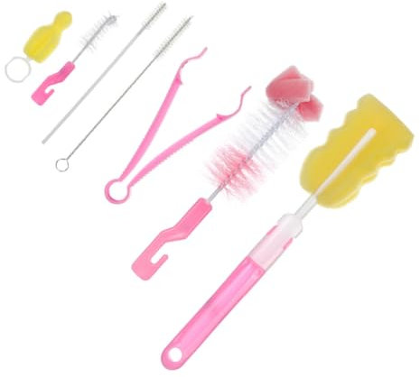 LOEFLIFA 14pièces Brosse Nylon pour Bouteilles De Garçon Fille Set De Nettoyage pour Biberons Tétines Et Accessoires De Nourriture Rose