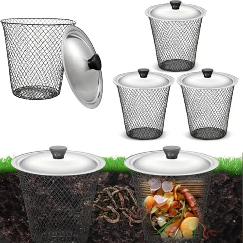 Lombricompostiera,23,1 x 23,1 x 15,9 Cm In Robusto Metallo Compostiera per Vermi,Compostiera per Aiuole Rialzate con Vermi Nel Terreno Che Trasforma i Rifiuti In Compost (6)