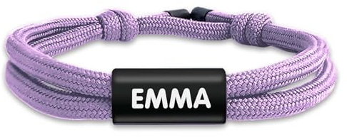 gutmarkiert – Personalisiertes Armband für Jungen & Mädchen – Graviertes Armband für Kinder – Geflochtenes Stoffarmband personalisierbar mit bis zu 2 Textzeilen auf der Vorderseite
