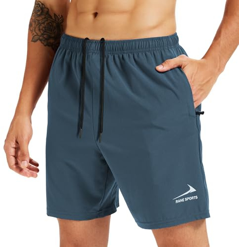 Men's Sports Shorts with Zipper Pockets - Lightweight, Breathable, Ideal for Running, Gym, Outdoor Activities Gray Blue XL