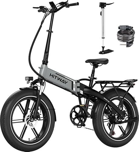 HITWAY E Bike, 20 * 4.0 Inch Fat Tyre Electric Bike, Off-Road E-MTB Range 60-120km, Folding Electric Bicycle with 48V 13Ah Battery, 7 Gears, 250W Motor Urban Foldable Ebike for Adults