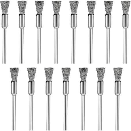 15 Pcs Wire Brushes for Drills Kit Extended Cleaning End Brushes Pen Wire Scrub Mandrel Rust Paint Removal Bits Polishing Rotary Tool End Scrub Stainless Steel for Rust Removal Paint Stripping