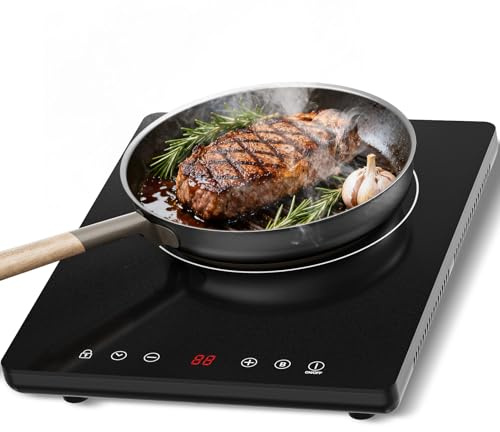 BOOVAL Portable Induction Hob, 2000W Single Induction Cooker with Booster, 9 Power Levels, Touch Control, LED Display, 99-Min Timer and Child Lock, Black