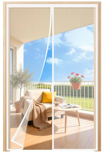 HALIDOOR Zanzariera Magnetica 70x220 cm Bianco, Tenda Zanzariera Magnetica Porta Finestra Rete Fine, Anti Insetti Traspirante Chiusura Automatica per Porta Finestra Balcone Soggiorno Ingresso