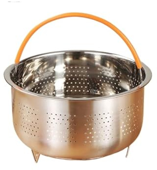 Edelstahl Dampfgarer Edelstahl Schnellkochtopf Dampfgarer Küche Reis Lebensmittel Dampfer Gitter Abflusskorb mit Silikon Griff Kochwerkzeug(Short 21.5cm(Feet))
