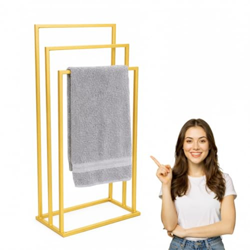 Anwicar Porta Asciugamani Bagno da Terra 100 cm - Appendi Asciugamani Bagno - Accessori Casa - Piantana Porta Asciugamani - Oro 100x50x25 cm