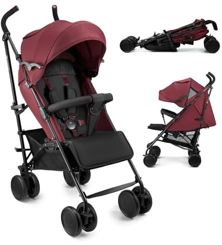 Kinderkraft Buggy SIESTA 2 bis 22 kg, nur 7,9 kg, zusammenklappbar, Liegeposition, verstellbare Fußstütze, Verdeck mit Mesh und Peekaboo, 5-Punkt-Gurt, kompakt, Rot