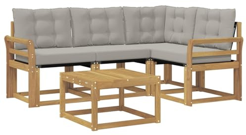 vidaXL Outdoor-Sofagarnitur mit Kissen 5 pcs Weiß und Hellgrau, Garten-Sofa, Moderne Außenmöbel, langlebige Sitzgruppe, Bequeme Lounge, Akazien-Sitze, Entspannung im Garten