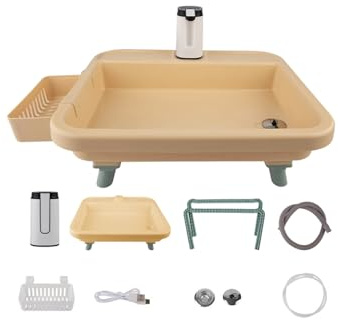 Mekalero Fregadero plegable de camping con cesta recargable y de drenaje para picnics al aire libre, fregadero de cocina de camping ligero