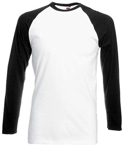 Fruit of the Loom Men's Baseball Classic Long Sleeve T-Shirt, white / black, M