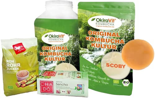 Kombucha-Komplett-Set Deluxe-Premium mit 🫙 3 L Gärglas, Anleitung und Anwuchsgarantie. Aus dem Heilbad Bad Kohlgrub von OkiraVit®