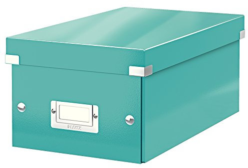 Leitz Click & Store kleine längliche Aufbewahrungsbox, DVD Aufbewahrung, Ideal als Geschenkbox mit Deckel, Stapelbox aus hochwertiger Hartpappe mit laminierter Oberfläche, Eisblau, 60420051