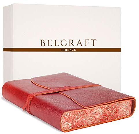 BELCRAFT Venezia Romantica A5 mittelgroßes Notizbuch aus Leder, Handgearbeitet in klassischem Italienischem Stil, Geschenkschachtel inklusive, Tagebuch, Lederbuch A5 (15x21 cm) Rot