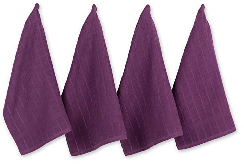 DII Basic Terry Collection Windowpane Dishtowel Set, 16x26, Eggplant Solid, 4 Piece