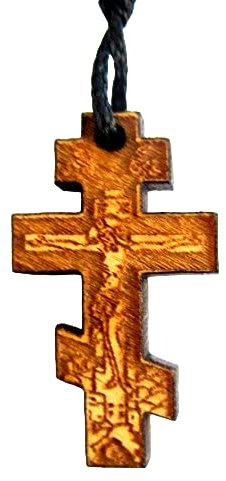IconsGr Christlich-orthodoxe griechische religiöse Anhänger Halskette mit Holzkreuz / 47