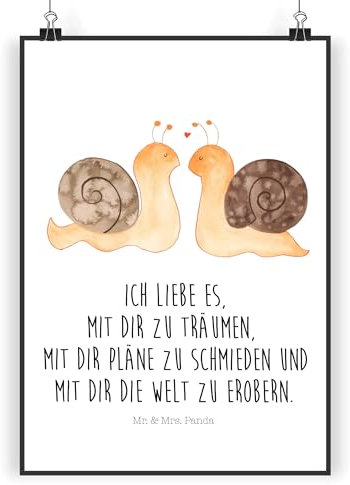 Mr. & Mrs. Panda Poster Schnecken Liebe DIN A4 - Geschenk, Pärchen, Heiratsantrag, Heiraten, Handgemaltes Poster, Bild, Ehefrau, verliebt, Wanddeko