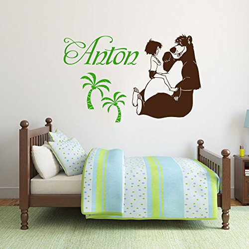 Vinyl Wandtattoo Dschungelbuch Jungle Book Mowgli Bär Balu und Mogli mit Namen Mädchen Junge Kinder Rudyard Kipling Buch Jungle Tanz Baloo Wandaufkleber Wandsticker Wanddekoration Kinderzimmer A603