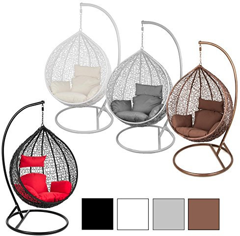 ESTEXO® Panier Suspendu avec Armature, Fauteuil Suspendu en rotin synthétique, Suspendu à Bascule, Chaise, Fauteuil de Jardin en rotin résistant aux intempéries Noir