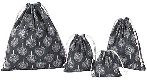 Amoyie 4 pcs Drawstring Storage Bag Set for Baby Stuff, Travel Home Accessories - Grey Tree