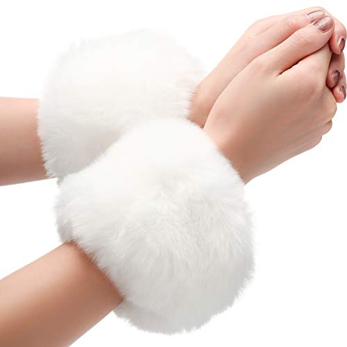 SATINIOR Faux Fur Short Wrist Cuff Winter Wrist Cuff Warmers Fuzzy Wrist Cuff for Women Girls Favors