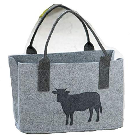 Rostalgie Filz Tasche mit Kuh anthrazit/grau Einkaufstasche Handarbeit