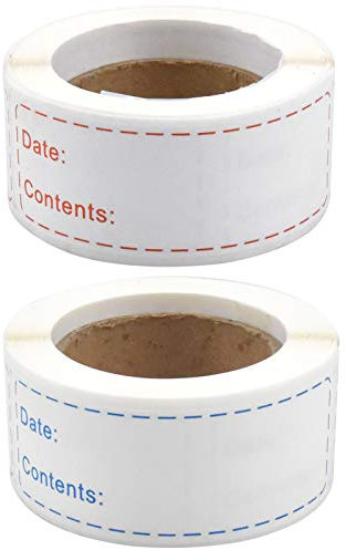 2 Rollos de Etiquetas Adhesivas 150 Piezas/Rollo Etiquetas de Fecha para Alimentos Autoadhesivo Removibles Etiquetas para Congelador para Frigorífico, Azul y rojo (76 x 25mm)