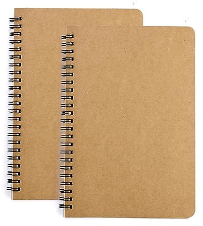 XNJIHWA 2 Stück A5 Spirale Notizblock Kraftpapie Cover Notizbuch Liniert Skizzenblock Notizbuch Tagebuch Skizzenblock für Memos Malen und Graffiti 60 Blatt,Braun